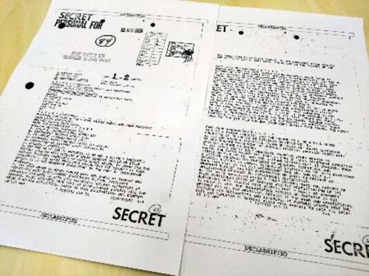 米軍第3海兵水陸両用軍による1971年6月の電報のコピー。岩国基地での核搭載訓練について記している