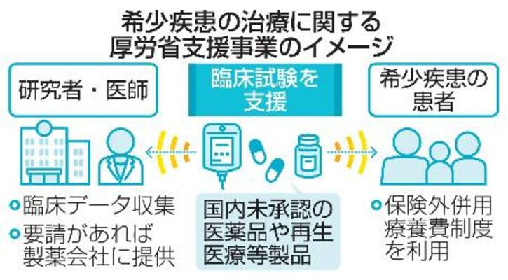 　希少疾患の治療に関する厚労省支援事業のイメージ