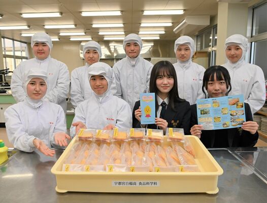 宮レモンパウンドケーキとリーフレットを作った生徒たち