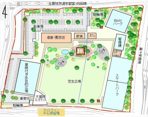 東部総合公園の施設配置図（宇都宮市提供）