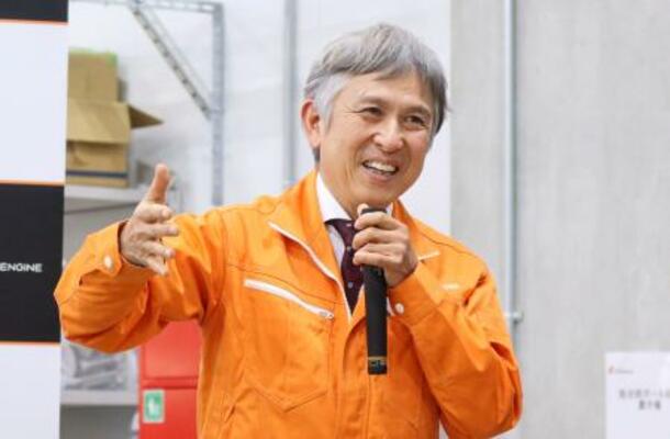 核融合発電の実証に向け、状況を説明する京都フュージョニアリングの小西哲之CEO=27日、東京都大田区の同社