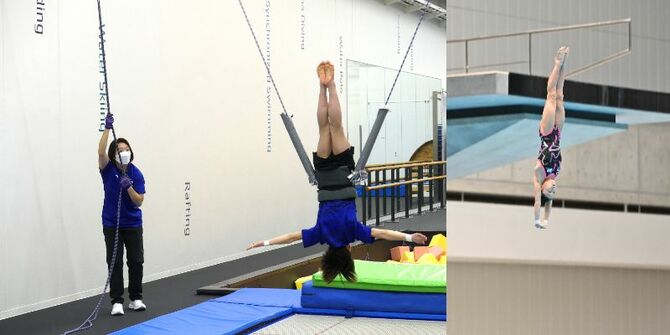 プールでの飛び込み練習のほか、屋内でのトレーニングにも励みます