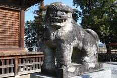 佐野・人丸神社にある珍しい青い瞳のこま犬　キラリと輝くビー玉、作った職…