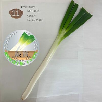 鍋野菜選手権ネギ部門銀賞に輝いた丸富ねぎ。大田原市のＭＫＣ農産が生産している