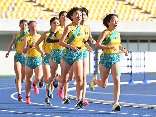 練習に汗を流す文星女の選手＝カンセキスタジアムとちぎ