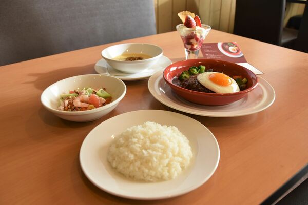 県産コシヒカリのライスと「感動ハンバーグコース」