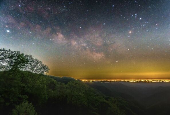 作原自然環境保全地域から見える星空＝５月上旬（佐野市、関根英明さん提供）