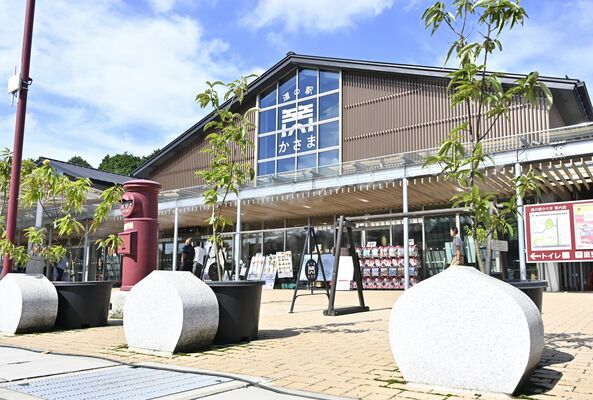 クリの形をした車止めが目を引く道の駅かさま