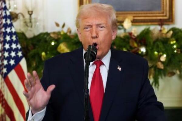 米ホワイトハウスで演説するトランプ大統領=17日(Doug Mills/The New York Times提供・AP=共同)