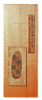 徳川家康が使ったとされる甲冑籠手の布地（伊澤昭二氏所蔵、市立博物館提供）