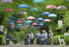 【夕刊】梅雨空に映える200本の傘