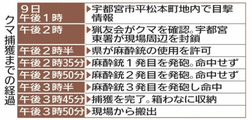 宇都宮に出没のクマ、捕獲劇に住宅街騒然　住民ら「これで一安心」