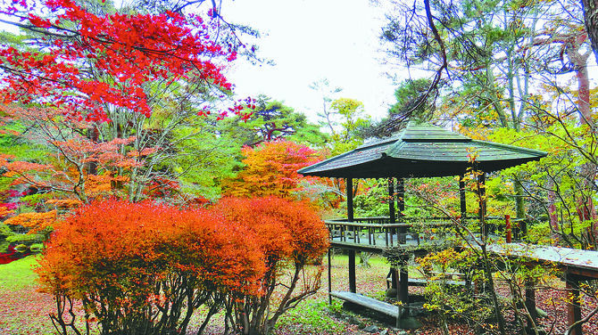 秋には、五角堂から見事な紅葉が楽しめる(提供写真)