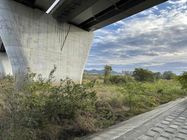 男性がクマを目撃した渡良瀬川河川敷。奥に見えるのが足利赤十字病院、手前は群馬県太田市（読者提供）