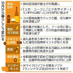 １０月に飲食料品３千品目値上げ