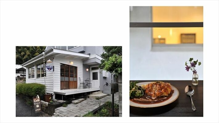 日光珈琲の運営店（左）と人気メニューのオムライス（右）