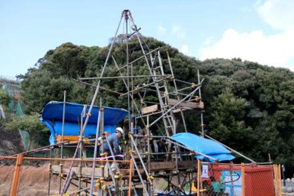 関西電力美浜原発での原発新設に向けたボーリング調査=10日午後、福井県美浜町(同社提供)