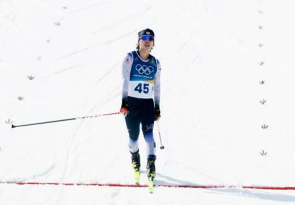 　男子距離複合　４４位でゴールする山崎大翔＝テーゼロ（共同）