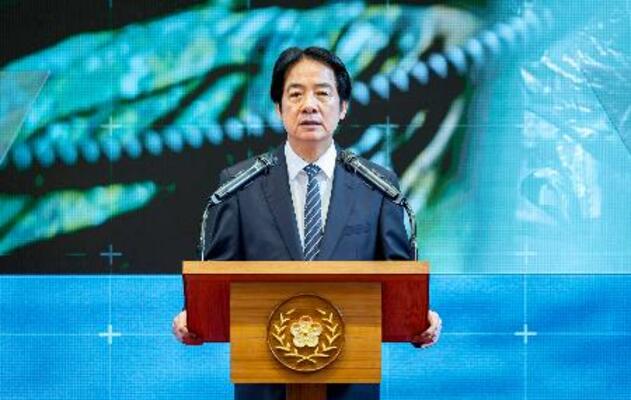 防衛力強化について記者会見する台湾の頼清徳総統=26日、台北市(総統府提供・共同)