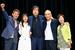 　写真撮影に応じる（左から）田中健、岡田奈々、中村雅俊、秋野太作、上村香子＝２１日、東京都内