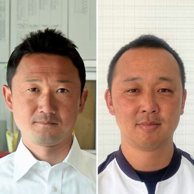 作新学院の小針崇宏監督（左）、英明の香川純平監督