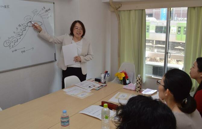 体験会で「小さいうちから始めて」と話す大森あゆみさん＝都内