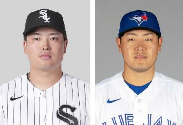 　ホワイトソックスの村上宗隆、ブルージェイズの岡本和真（ゲッティ＝共同）