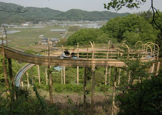 山間をくねるように下るローラースライダー