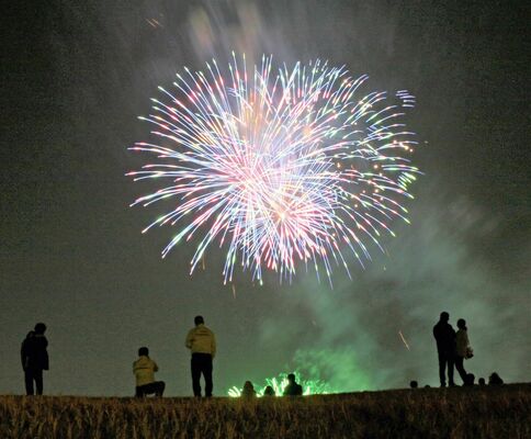 卒業を祝い夜空を彩る花火