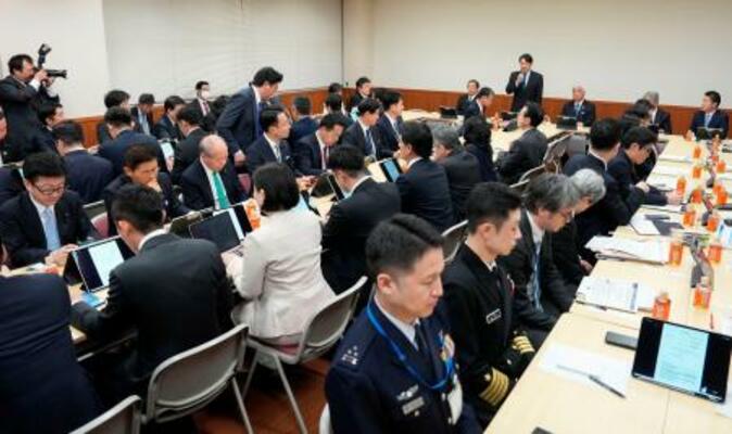 　自民党本部で開かれた安全保障調査会の会合＝２５日午前、東京・永田町