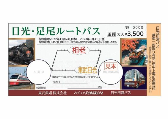 販売されている「日光・足尾ルートパス」