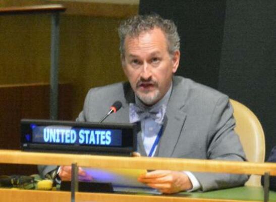 　２９日、ＮＰＴ再検討会議で発言する米国のヨー国務次官補＝ニューヨーク（共同）