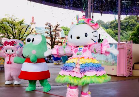 お値下げ　ハローキティ　シルクスクリーン　「Good Morning」 キティがダンスで35年祝う 大分のハーモニーランド｜全国のニュース