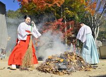 立冬・日光二荒山神社中宮祠で落ち葉たき