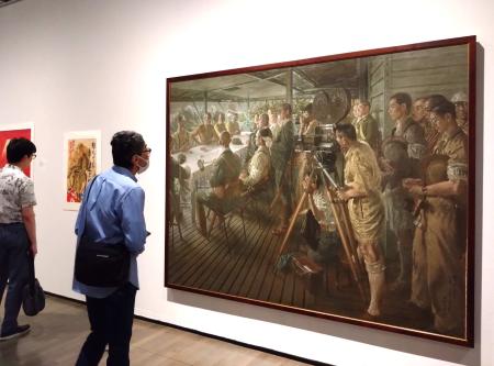 　宮本三郎「本間、ウエンライト会見図」（右、１９４４年、東京国立近代美術館蔵、無期限貸与）