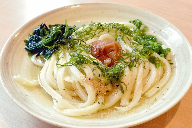 弾むようなこしの強さをさっぱりと楽しめる「紀州南高梅しそうどん」
