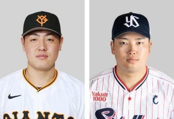 巨人の岡本和真内野手(左)、ヤクルトの村上宗隆内野手