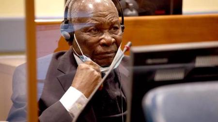 　ルワンダ大虐殺のフェリシアン・カブガ被告＝２０２３年、オランダ・ハーグ（国際刑事裁判所提供、ゲッティ＝共同）