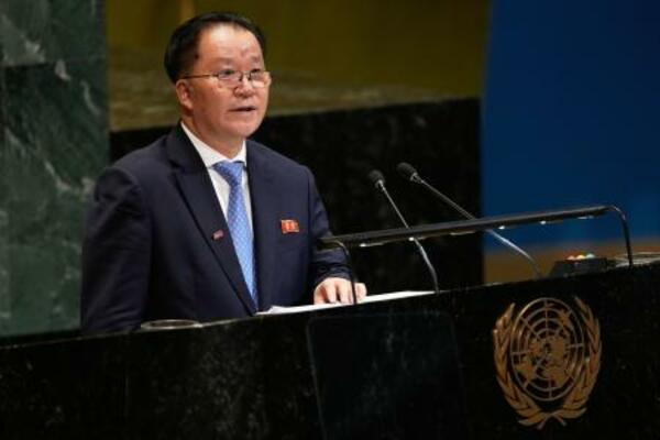 　国連で演説する北朝鮮の金先敬外務次官＝２９日、ニューヨーク（ＡＰ＝共同）