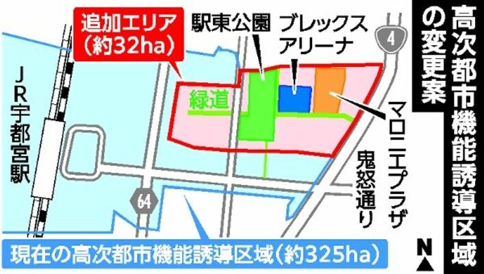 高次都市機能誘導区域の変更案